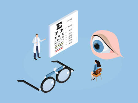 Optometrist clinic 3D isometric vector concept for banner, website, illustration, landing page, flyer, etcのイラスト素材