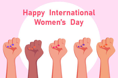 Women's day vector concept: Hands of women in international women day with colorful nail polishのイラスト素材