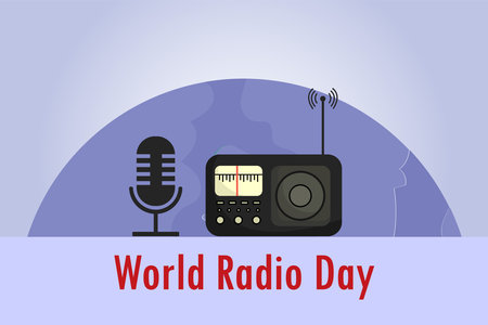 World Radio Day vector concept. Microphone and vintage radioのイラスト素材