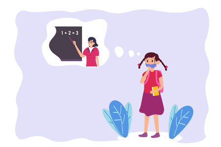 Student wearing facemask 2D flat vector concept for banner, website, illustration, landing page, flyer, etcのイラスト素材