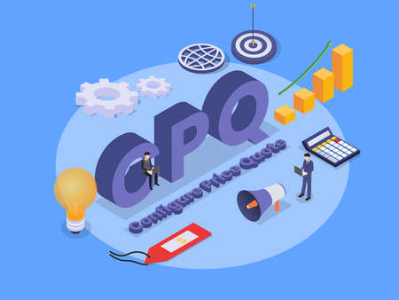 configure price quote (CPQ) isometric 3d vector concept for banner, website, illustration, landing page, flyer, etc.のイラスト素材