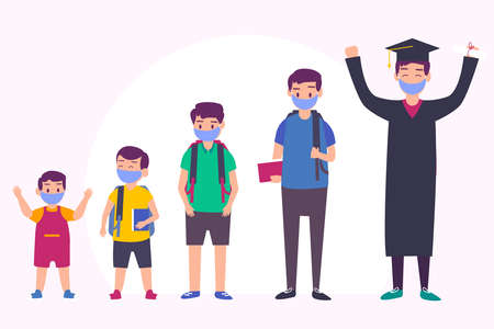 Stude life stages 2D flat vector concept for banner, website, illustration, landing page, flyer, etc.のイラスト素材