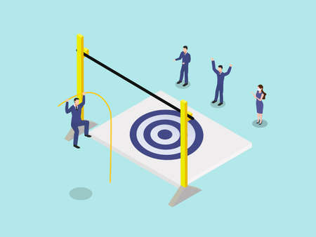Overcome Business challenges to achieve target isometric 3d vector concept for banner, website,...