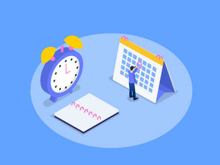 Man with a huge calendar isometric 3d vector concept for banner, website, illustration, landing page, flyer, etc.のイラスト素材