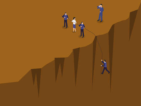 Business team work together isometric 3d vector concept for banner, website, illustration, landing page, flyer, etc.のイラスト素材