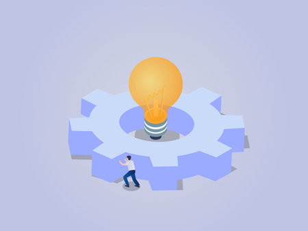 Idea gear isometric 3d vector concept for banner, website, illustration, landing page, flyer, etc.のイラスト素材