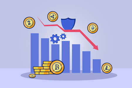 Downtrend cryptocurrency 2D flat vector concept for banner, website, illustration, landing page, flyer, etc.のイラスト素材