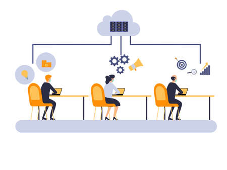 Businesspeople working with laptop and cloud computing storage serviceのイラスト素材