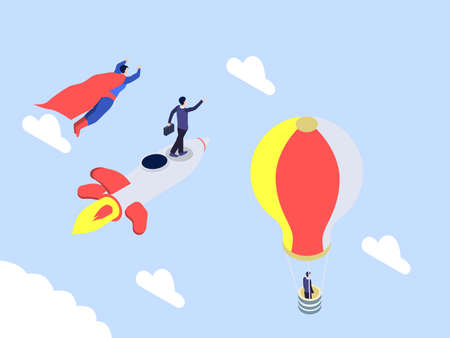 Businessmen flying isometric 3d vector concept for banner, website, illustration, landing page, flyer, etc.のイラスト素材