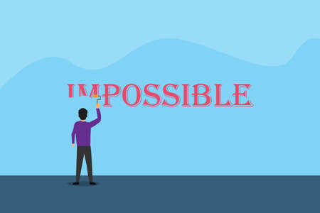 Business vector concept: Young businessman painting impossible text while using paint rollerのイラスト素材
