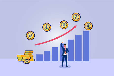 Cryptocurrency bullish trend 2D flat vector concept for banner, website, illustration, landing page, flyer, etc.のイラスト素材