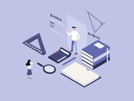 Online education vector concept: Girl studying math with virtual modern video conference applicationのイラスト素材