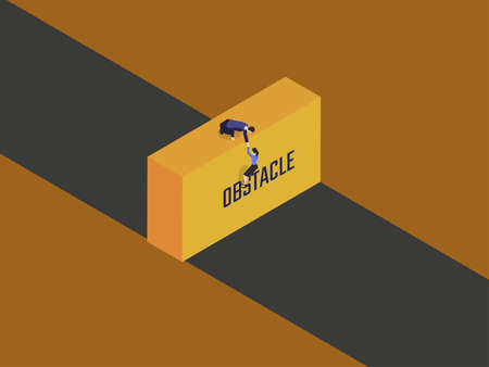 Business teamwork overcome obstacle isometric 3d vector concept for banner, website, illustration,...