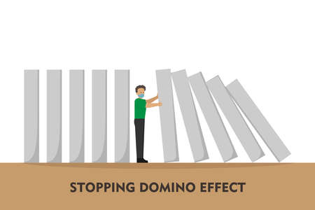 Businessman wearing face mask and stop the effect for business solution and intervention.のイラスト素材