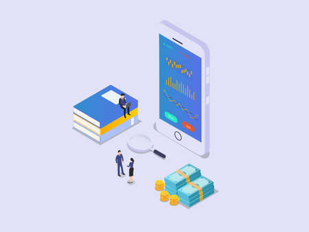 Online stock trading 3D flat isometric vector concept for banner, website, illustration, landing page, flyer, etc.のイラスト素材