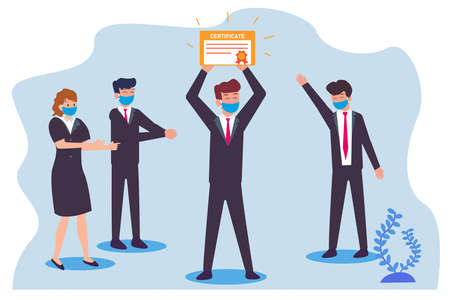 Employee with a certificate 2D flat vector concept for banner, website, illustration, landing page, flyer, etc.のイラスト素材