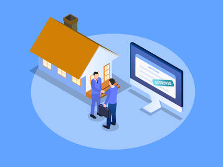 Online mortgage approval isometric 3d vector concept for banner, website, illustration, landing page, flyer, etc.のイラスト素材