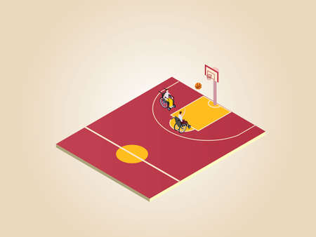 Handicapped people plays basketball isometric 3d vector concept for banner, website, illustration, landing page, flyer, etc.のイラスト素材