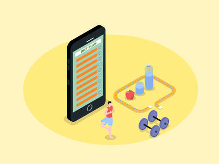 Man on diet plan meditating isometric 3d vector concept for banner, website, illustration, landing page, flyer, etc.のイラスト素材
