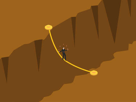 Businessman juggling balancing on rope isometric 3d vector concept for banner, website, illustration, landing page, flyer, etc.のイラスト素材