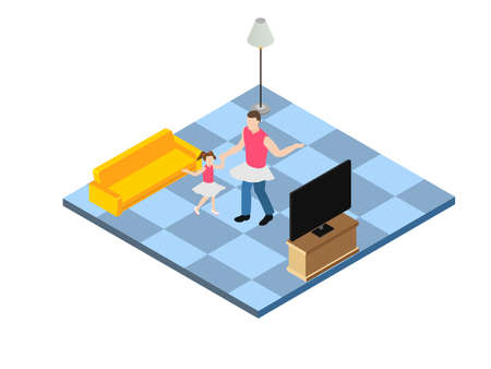 Father having fun with daughter isometric 3d vector concept for banner, website, illustration, landing page, flyer, etc.のイラスト素材