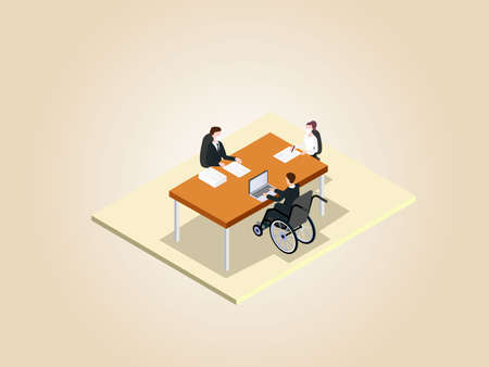 Handicapped businessman meeting isometric 3d vector concept for banner, website, illustration, landing page, flyer, etc.のイラスト素材