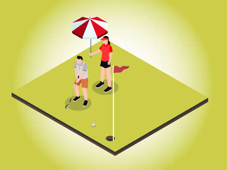 Golf isometric 3d vector concept for banner, website, illustration, landing page, flyer, etc.のイラスト素材