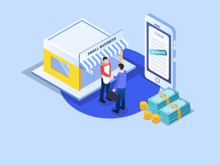 Small business loan online isometric 3d vector concept for banner, website, illustration, landing page, flyer, etc.のイラスト素材