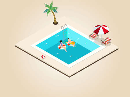 Couple enjoying vacation isometric 3d vector concept for banner, website, illustration, landing page, flyer, etc.のイラスト素材