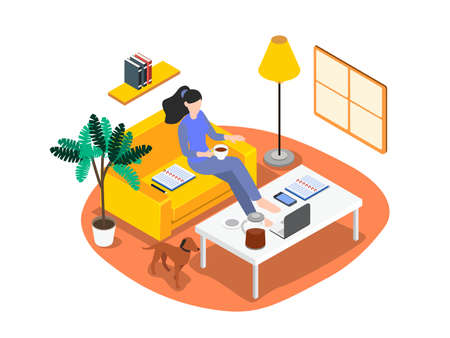 Working from home isometric 3d vector concept for banner, website, illustration, landing page, flyer, etcのイラスト素材