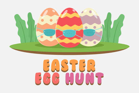 Easter day vector concept: Colorful egg wearing face mask with easter egg hunt textのイラスト素材