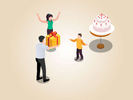 Parents celebrating son birthday isometric 3d vector concept for banner, website, illustration, landing page, flyer, etc.のイラスト素材
