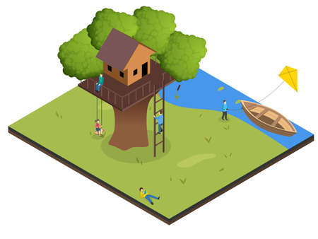 Tree house isometric 3d vector concept for banner, website, illustration, landing page, flyer, etc.のイラスト素材