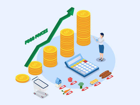 Increasing food prices isometric 3d vector concept for banner, website, illustration, landing page, flyer, etc.のイラスト素材
