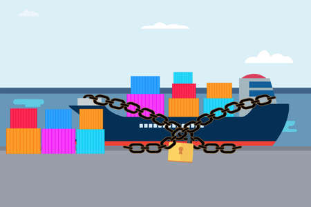Lock down vector concept: The containers on the ship are locked caused by pandemic