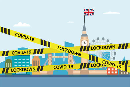 Lock down vector concept: London city is lock down caused by corona virus with yellow borderのイラスト素材