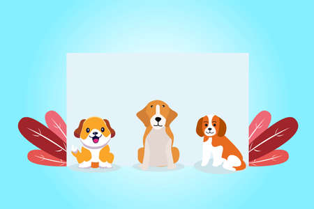 Pet vector concept: Three dogs sitting together on the floor with copy spaceのイラスト素材