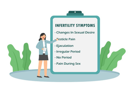 Infertility vector concept: Female doctor showing infertility symptoms on the big clipboardのイラスト素材