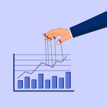 Manipulation vector concept. Businessman controlling financial graph to growのイラスト素材