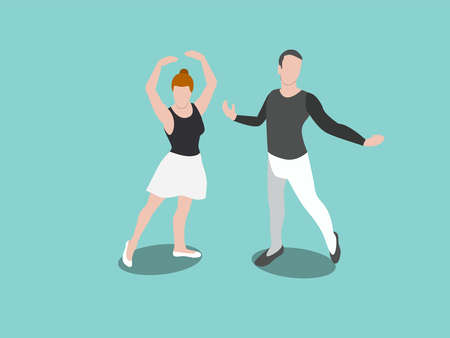 Ballerina vector concept. Two ballet dancer performing dances while standing together in the studioのイラスト素材