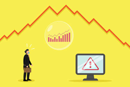 Financial bubble vector concepts. Businessman looking at stock market graph on the bubble with...