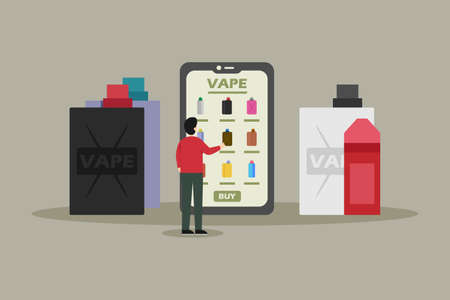 Vaping vector concept. Man buying vape online on mobile phoneのイラスト素材