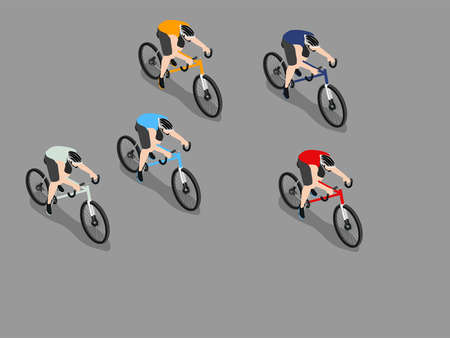 Bike race vector concept. Crowd athletes participating in bicycle races while riding bike on the roadのイラスト素材