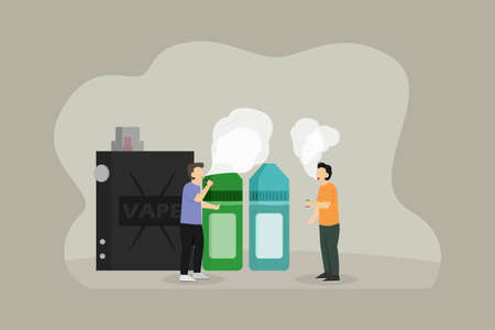 Vaping vector concept. Men enjoying vape together from an electronic cigaretteのイラスト素材