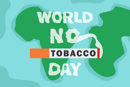 World no tobacco day vector concept. Burnt cigarette with smoke shaped World No Tobacco Day text and world map backgroundのイラスト素材