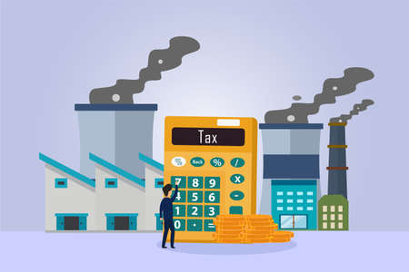 Carbon tax vector concepts. Businessman counting industrial carbon tax with calculatorのイラスト素材