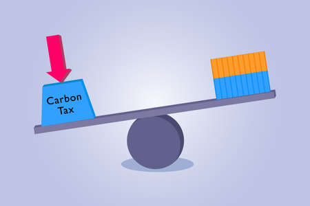 Carbon tax vector concepts. Carbon tax burden on a balance with containerのイラスト素材