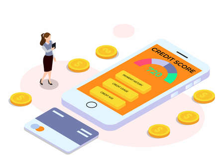 Online credit isometric 3d vector concept for banner, website, illustration, landing page, flyer, etc.のイラスト素材