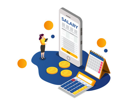 Online salary payment isometric 3d vector concept for banner, website, illustration, landing page, flyer, etc.のイラスト素材