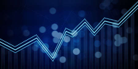 Image of growing business graph with blurred sparkling lights background. Shot in dark room